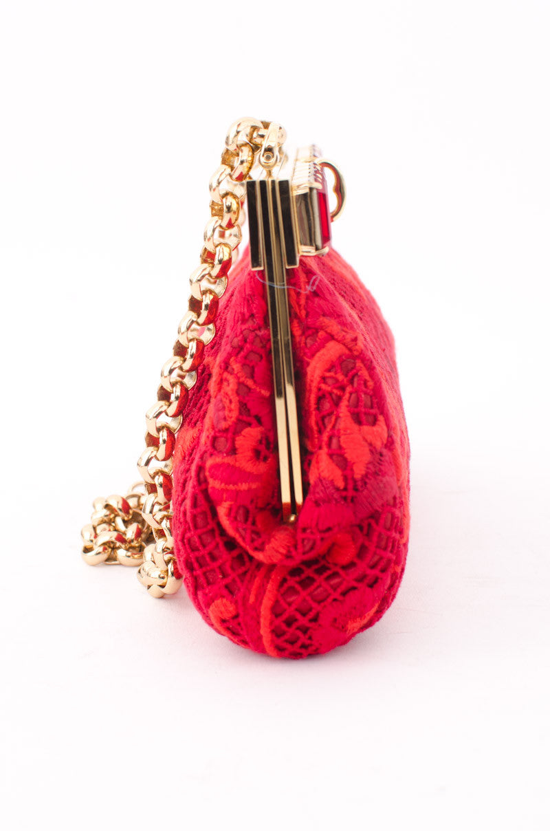 RICAMO POCHETTE RED LACE CLUTCH