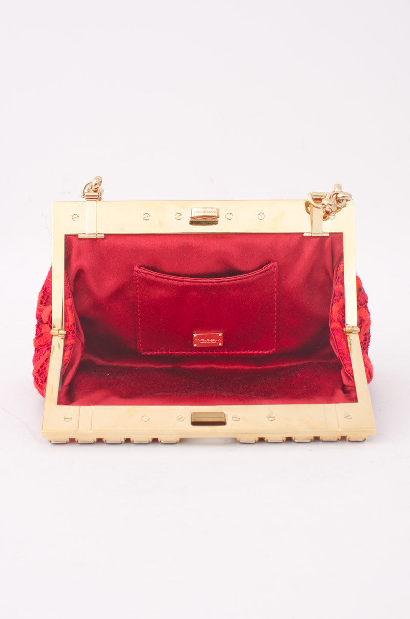 RICAMO POCHETTE RED LACE CLUTCH