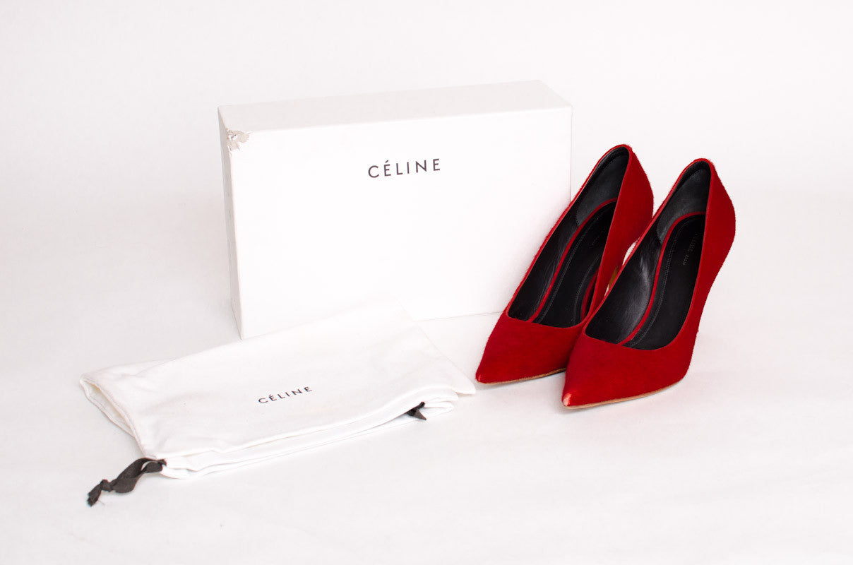 RED PONYHAIR PUMPS