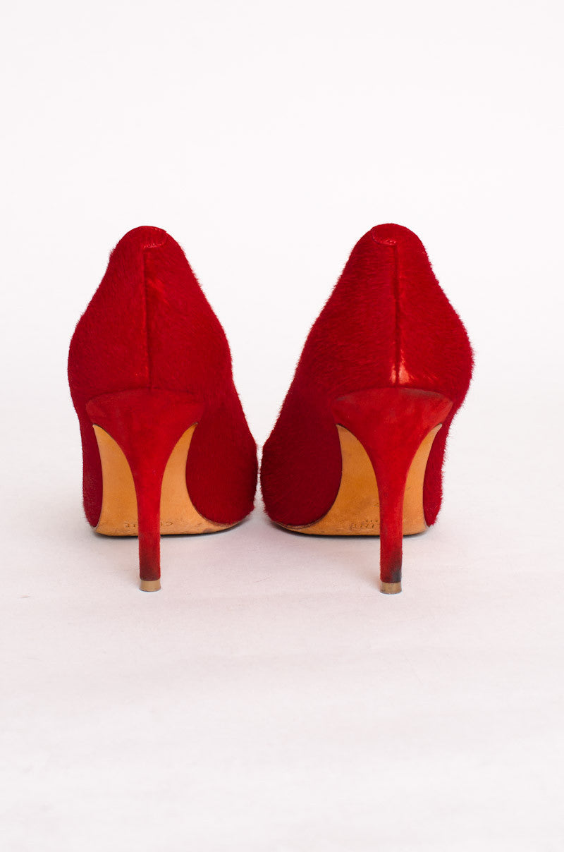 RED PONYHAIR PUMPS