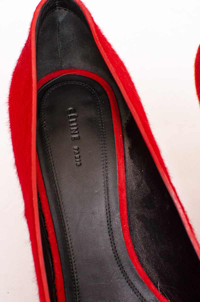 RED PONYHAIR PUMPS