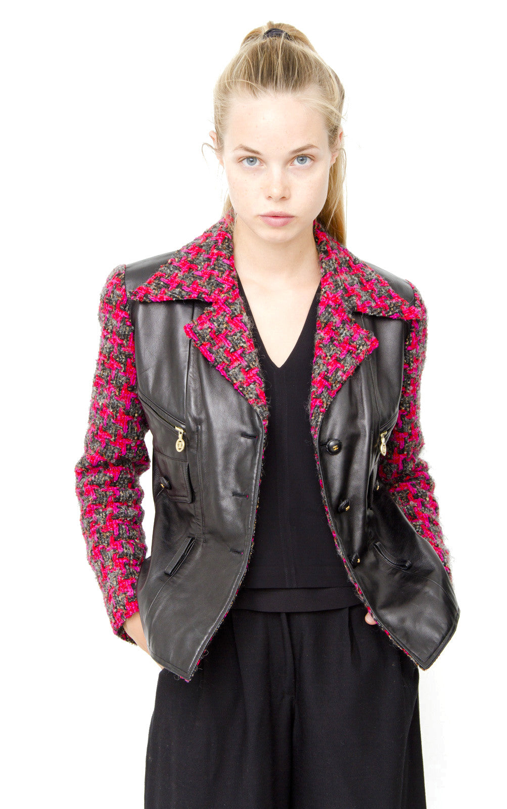 LEATHER AND TWEED MOTO JACKET