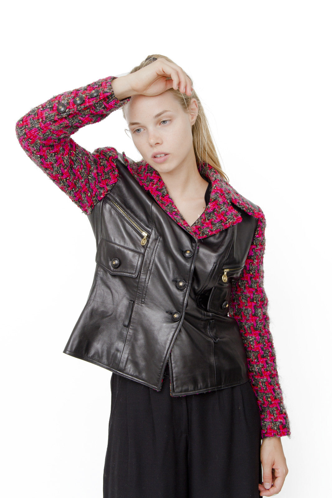 LEATHER AND TWEED MOTO JACKET