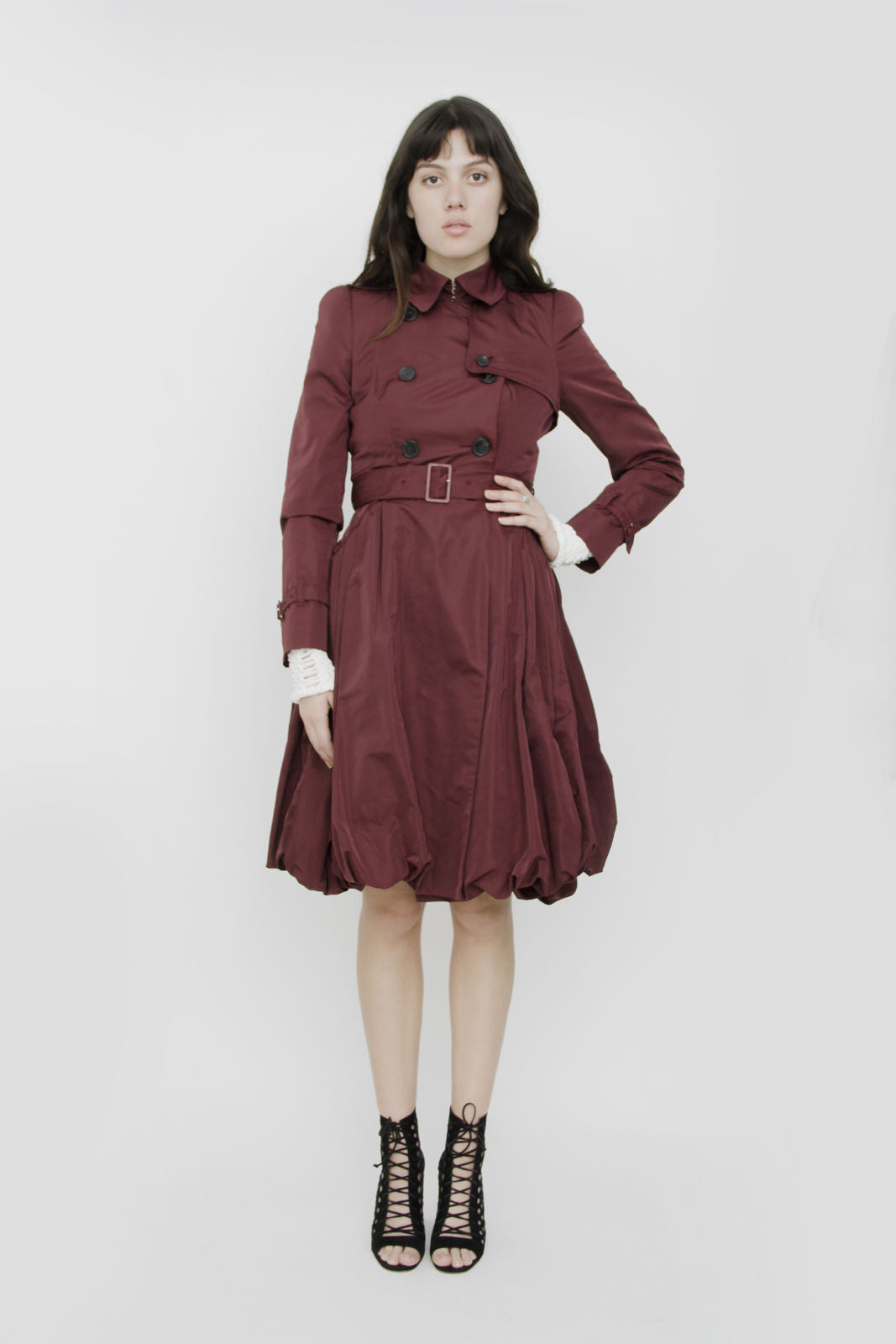 BELTED BURGUNDY PEACOAT