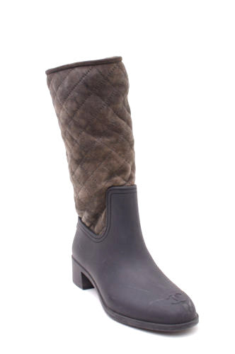 BROWN GRAY QUILTED BOOTS