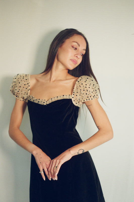 DOEN DENITA VELVET POLKA DOT DRESS
