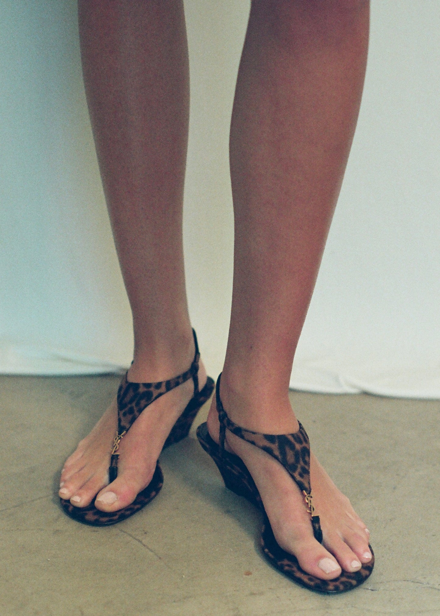 SAINT LAURENT CASSANDRA LEOPARD SANDALS