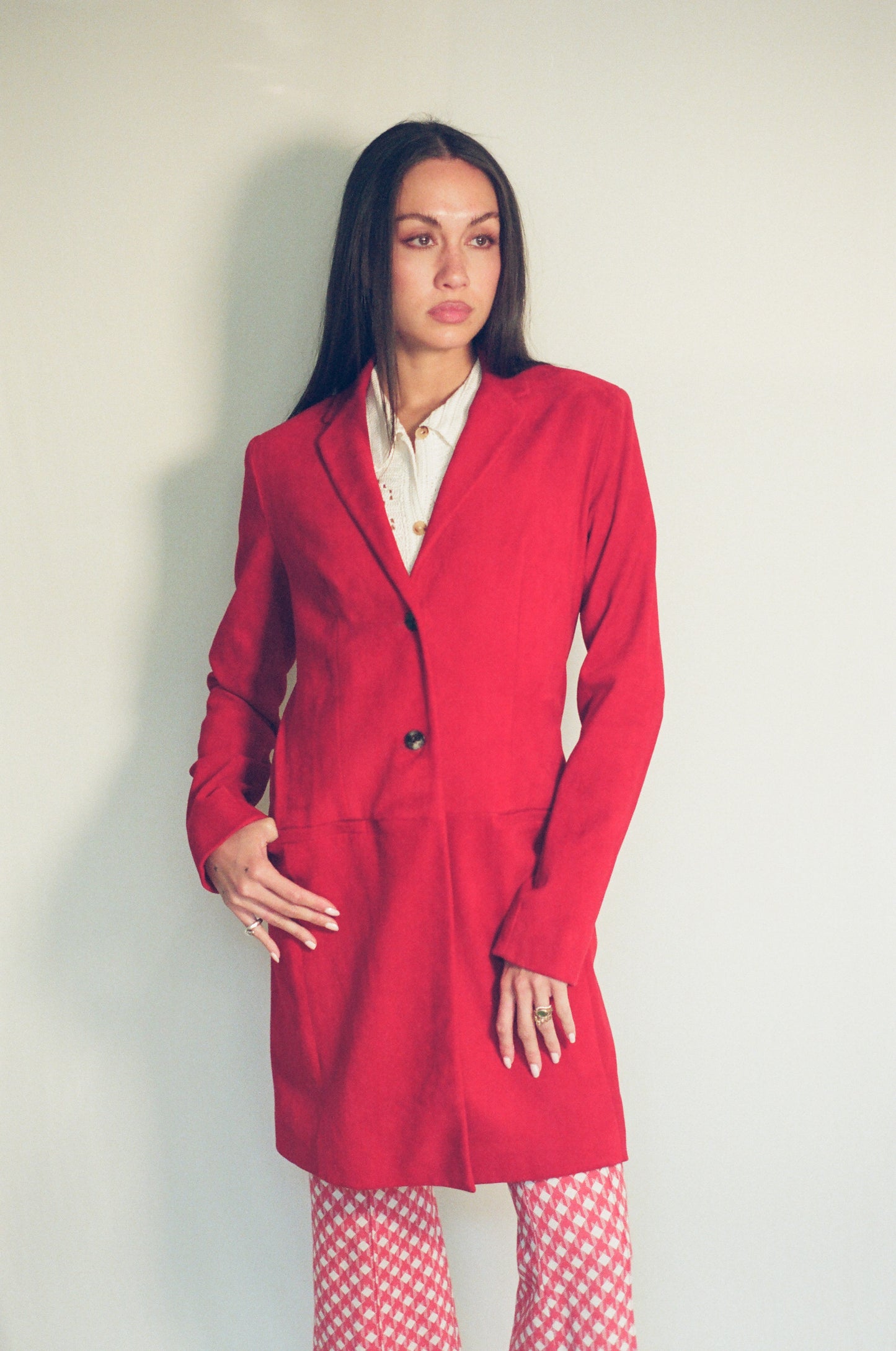 THE ROW RED SUEDE COAT