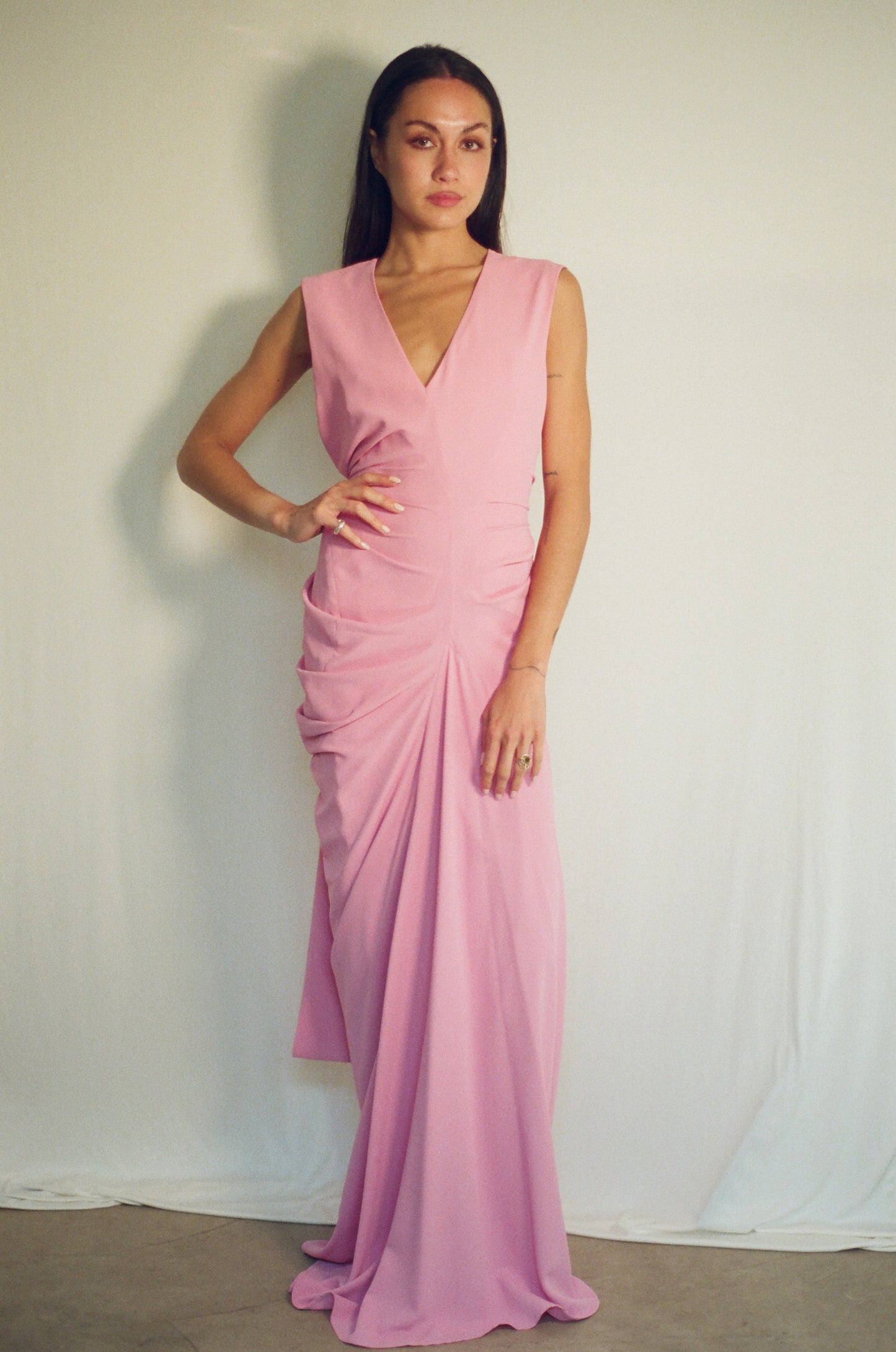 DRIES VAN NOTEN PINK DRAPED GOWN