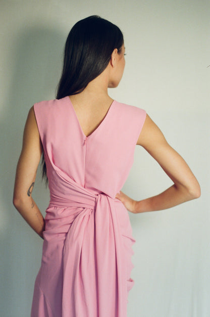 DRIES VAN NOTEN PINK DRAPED GOWN