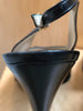 CHANEL Vtg Black Leather Patent Leather CC Cap Toe Slingback Pump Heel 37/7/6.5