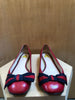 GUCCI Red Leather Grosgrain Web Stripe Bow Round Toe Ballet Flat Shot 39.5/9.5