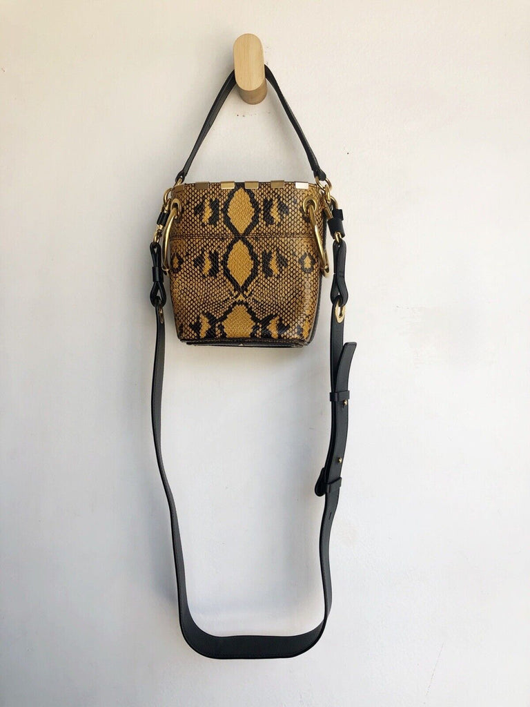 CHLOE Roy Mini Snakeskin Animal Print Brown Leather Shoulder Bucket Bag Purse