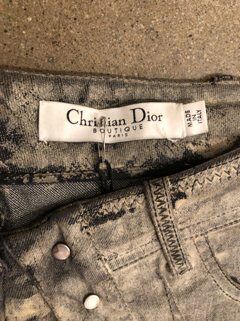 CHRISTIAN DIOR Vtg 2006 John Galliano Grey Paint Denim Flare Trouser Pant 38/6