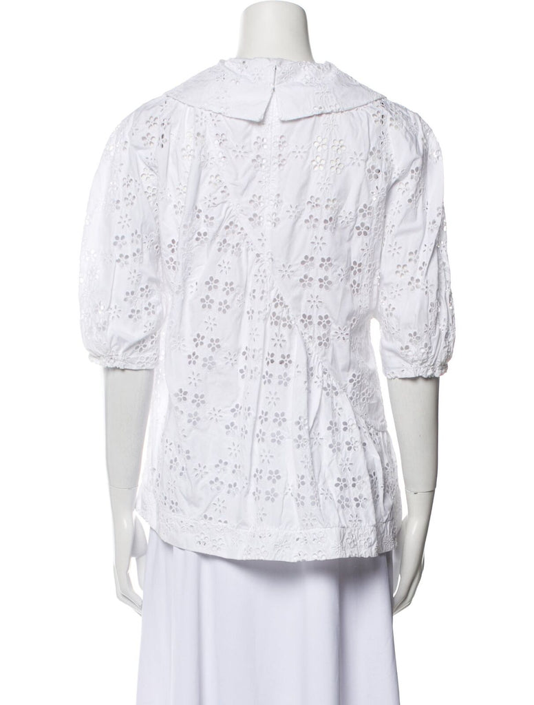 SIMONE ROCHA White Broderie Anglaise Peter Pan Collar Lace Eyelet Top Blouse 8/4