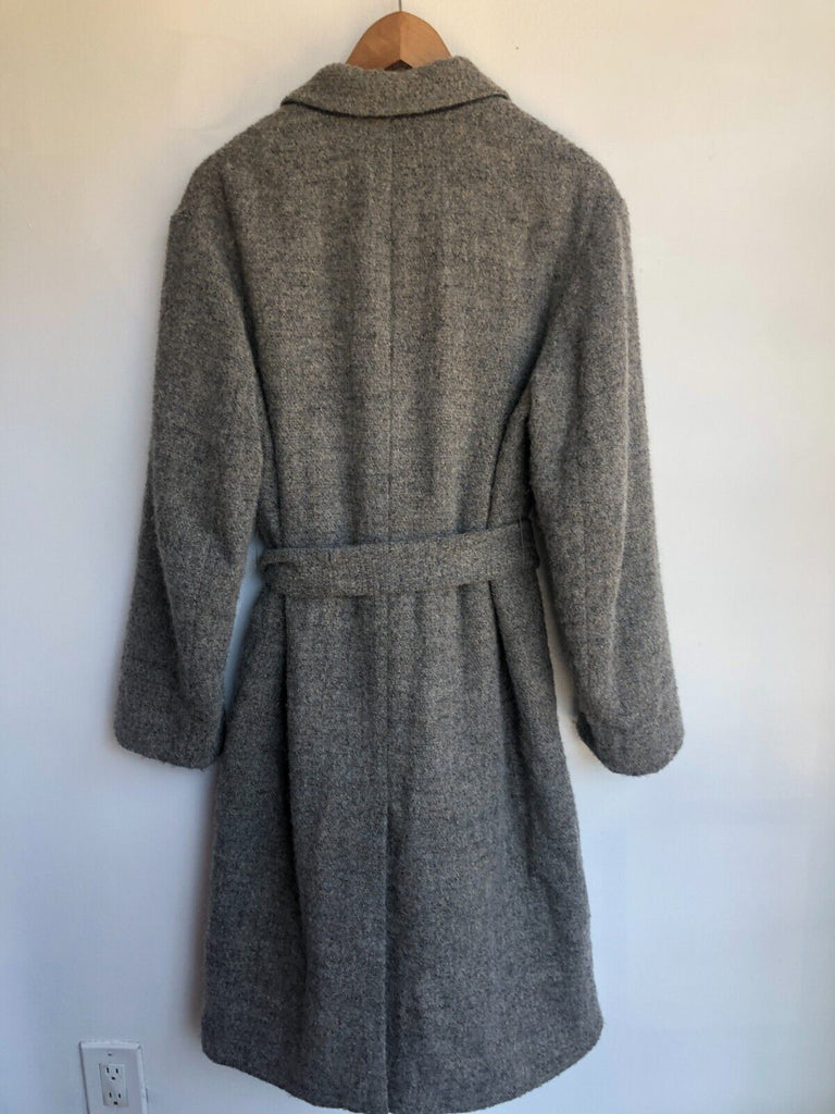 VINCE $800 Pebbled Grey Boucle Tweed Long Wool Belted Jacket Coat S/M/L