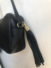 GUCCI Soho Disco Black Pebbled Leather Small Tassel Crossbody Shoulder Bag Purse