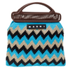 MARNI Market Blue Black Beige Crochet Knit Zig Zag Chevron Geometric Bag Purse