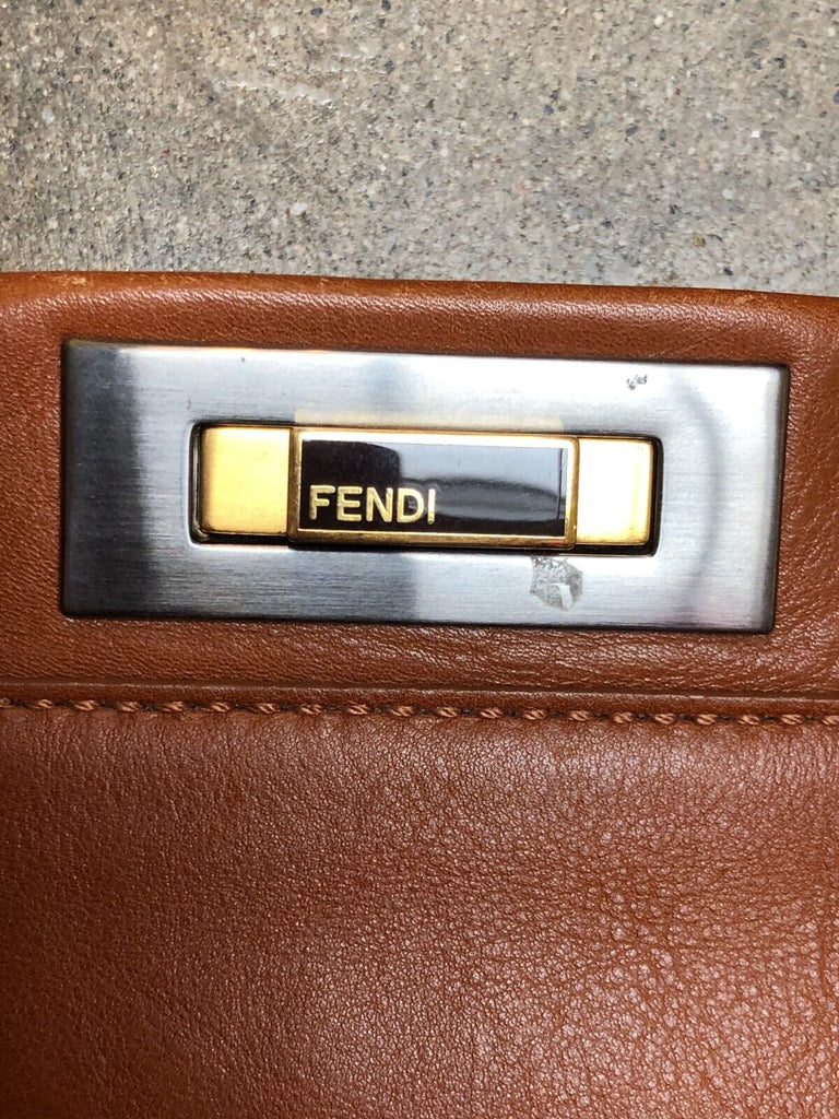 FENDI Peekaboo Iconic Medium Brown Camel Copper Leather Shoulder Bag Purse