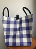 CELINE Phantom Medium Blue White Woven Plaid Gingham Print Raffia Bag Purse