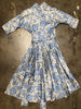 LUISA BECCARIA  Blue Floral V Neck Short Sleeve Belt Cotton Midi Dress 38/2/0