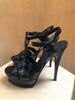 SAINT LAURENT  Tribute Black Patent Leather Woven Platform High Heel Sandals 36