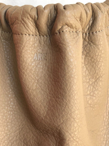 ARE STUDIO Nude Beige Pebbled Leather Scrunch Drawstring Bucket Shoulder Tote