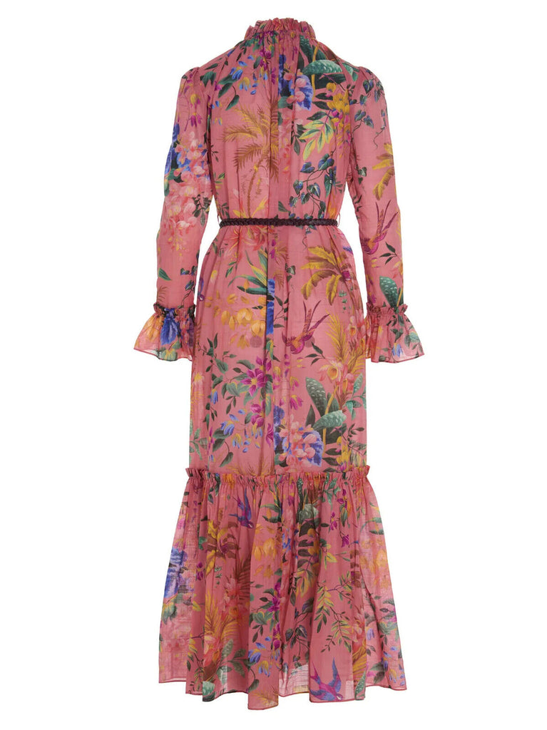 ZIMMERMANN Tropicana Pink Floral Print Cotton Long Sleeve Belted Maxi Dress 1