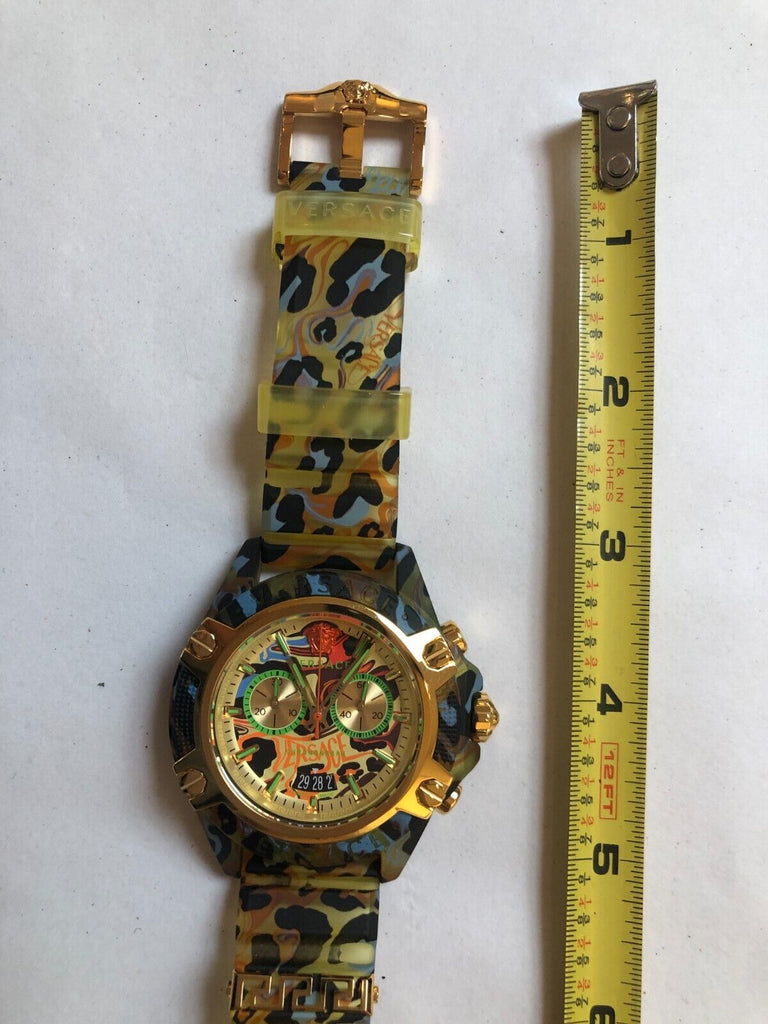 VERSACE Icon Active Chronograph Quartz Yellow Leopard Print Gold Accent Watch