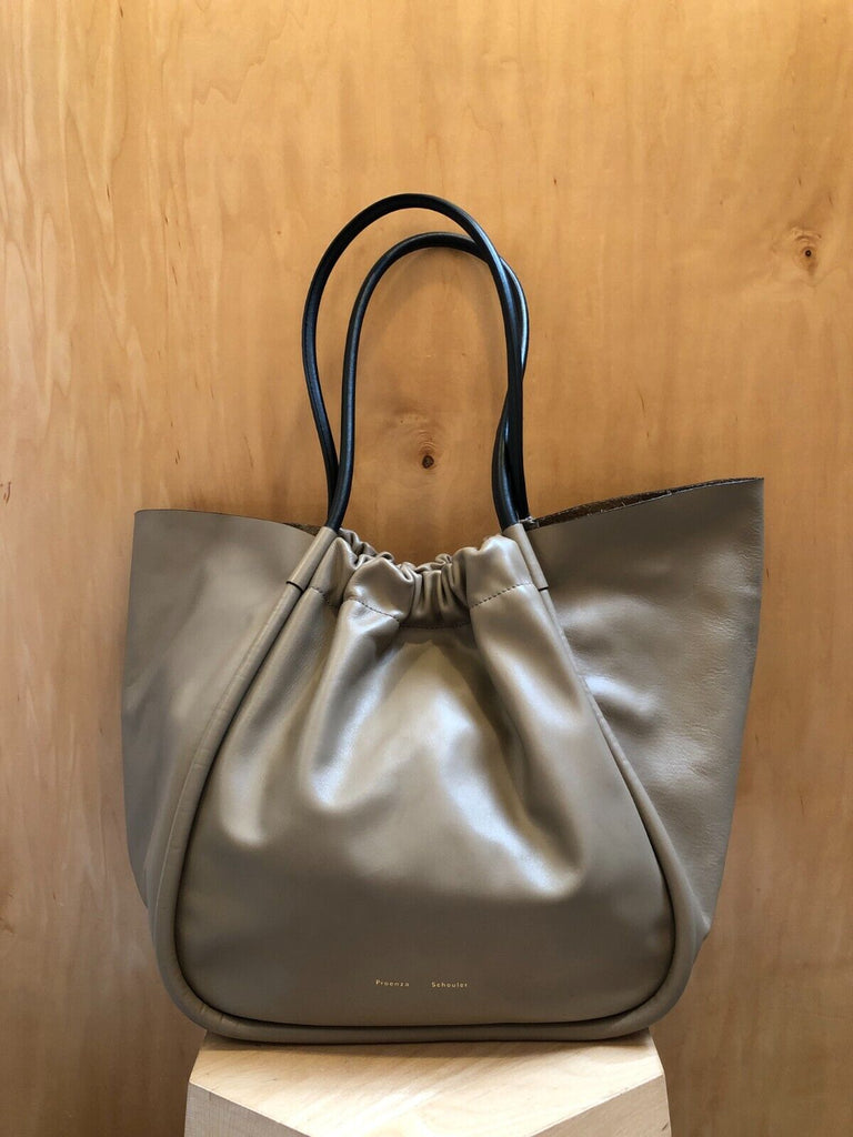 PROENZA SCHOULER Taupe Brown Gray Leather Black Large Tote Bucket Bag Purse