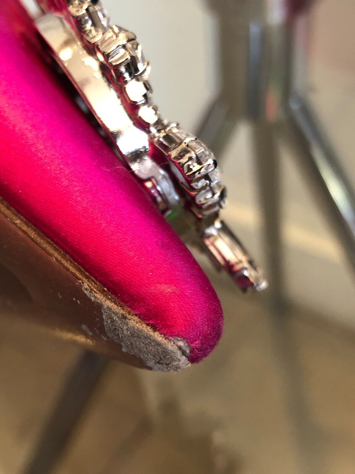 AMINA MUADDI Begum Swarovski Pink Ruby Crystal Satin Slingback Pump Heel 37.5