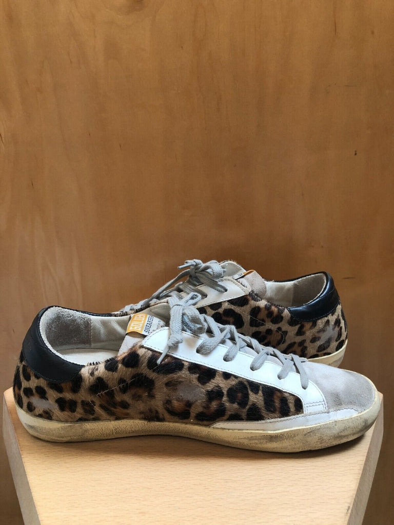 GOLDEN GOOSE Seastar Superstar Leopard Print Calf Pony Hair Leather Sneaker 40