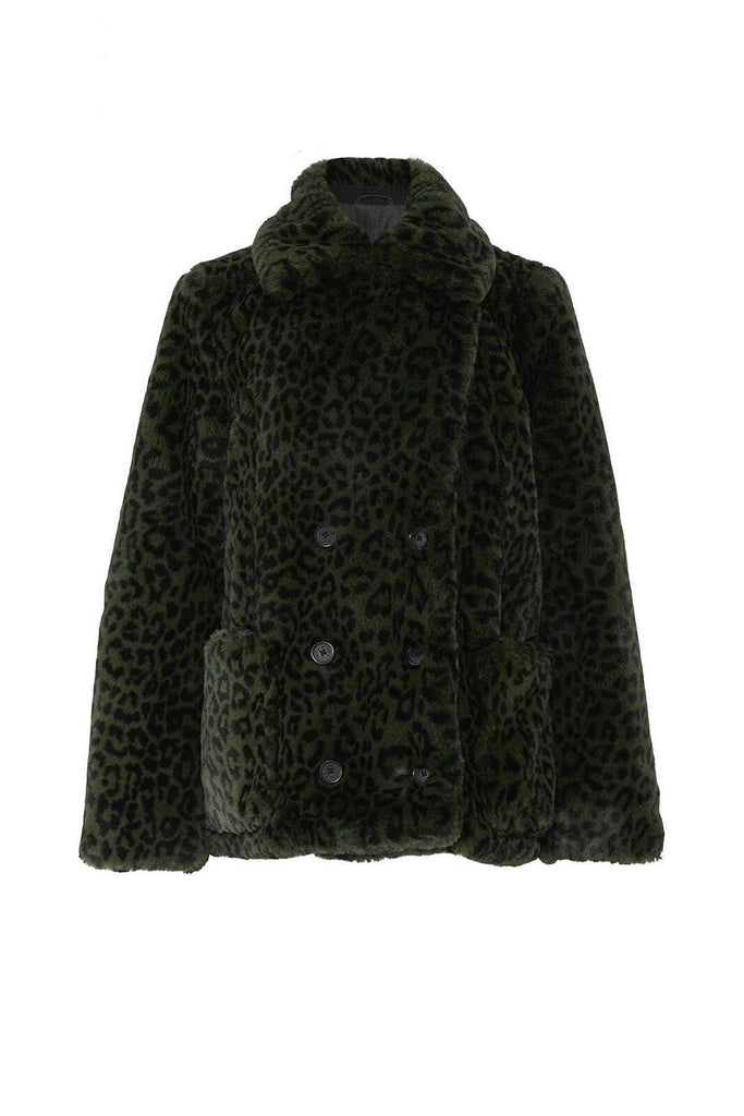 ZADIG & VOLTAIRE NEW Miles Leo Green Black Leopard Print Faux Fur Jacket XS