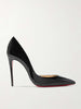 CHRISTIAN LOUBOUTIN Iriza Black Patent Leather Point Toe Stiletto Heel Pump 38.5