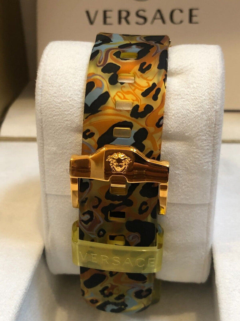 VERSACE Icon Active Chronograph Quartz Yellow Leopard Print Gold Accent Watch