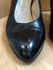 CHANEL Vtg Black Leather Patent Leather CC Cap Toe Slingback Pump Heel 37/7/6.5