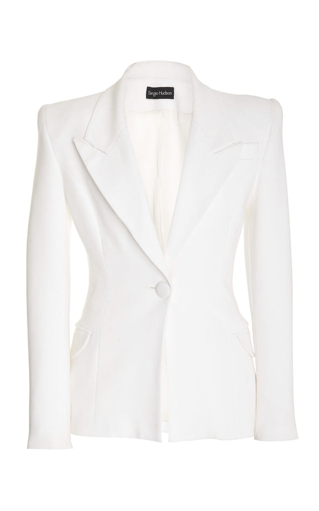 SERGIO HUDSON $1,100 White Crepe Tuxedo Strong Shoulder Single Breasted Blazer 0