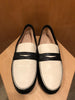 JAMIE HALLER Two Tone Black Bone Cream Leather Slip On Penny Loafers 40