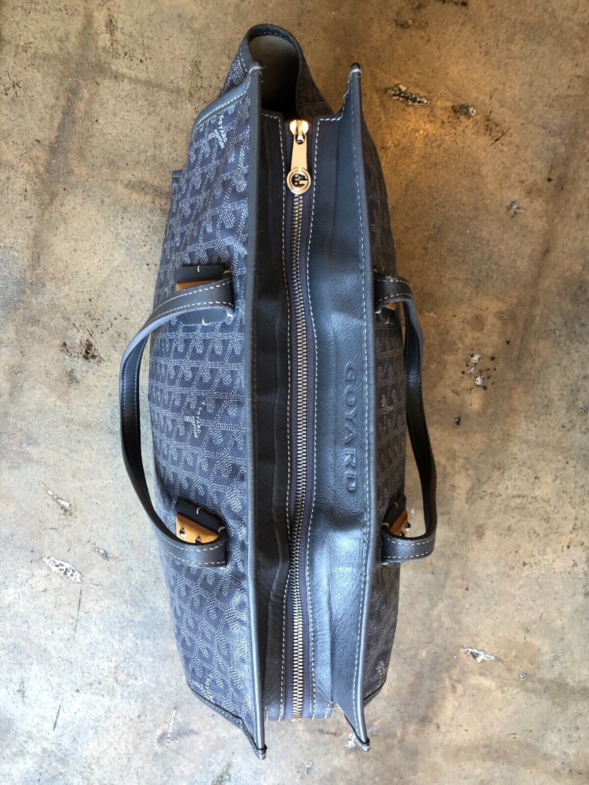GOYARD Marquises Gray Chevron Monogram Print Leather Canvas Tote Bag Purse