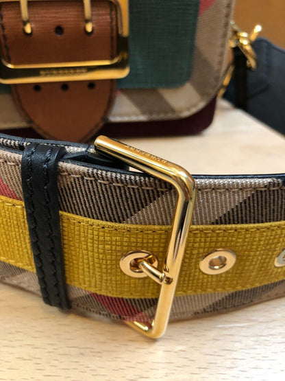 BURBERRY The Small House Nova Check Buckle Sea Green Leather Shoulder Bag Purse