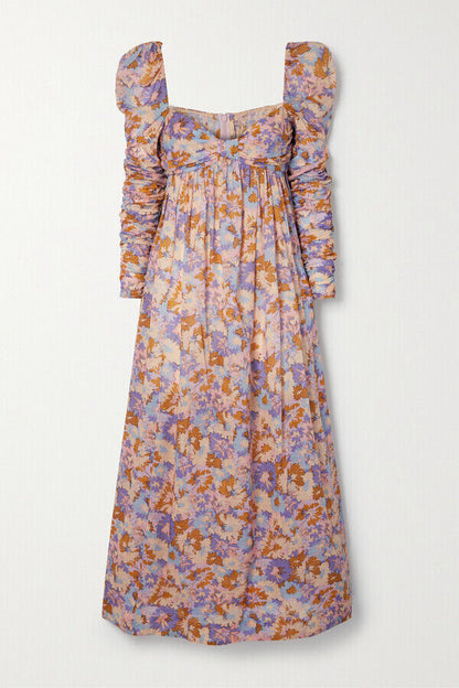 ZIMMERMANN Violet Twist Front Pink Floral Print Empire Waist Long Sleeve Dress 0