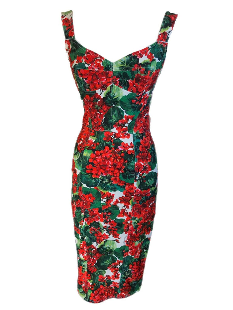 DOLCE & GABBANA D&G Portofino Red Flower Print Bustier Bodycon Knee Dress 40/4/2