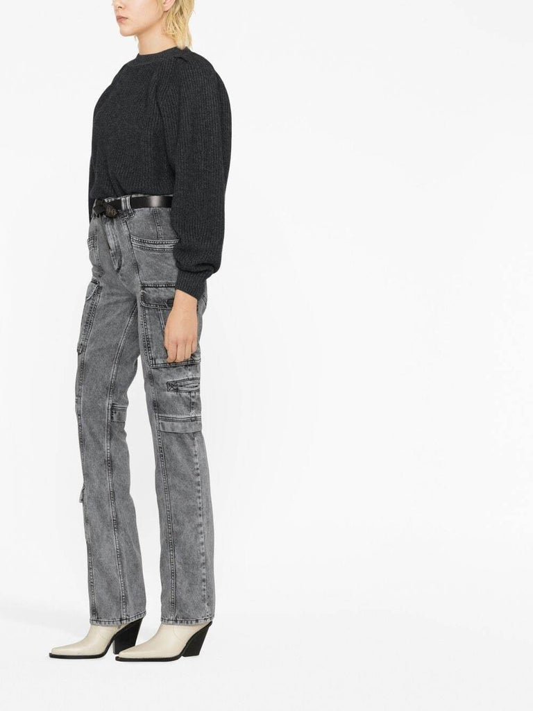 ISABEL MARANT $800 Vokayo Black Gray Cargo Straight Leg Denim Jean Pant 34/2/0