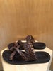 SAINT LAURENT YSL Neil Chesnut Brown Cross Toe Braided Srappy Slide On Sandal 39