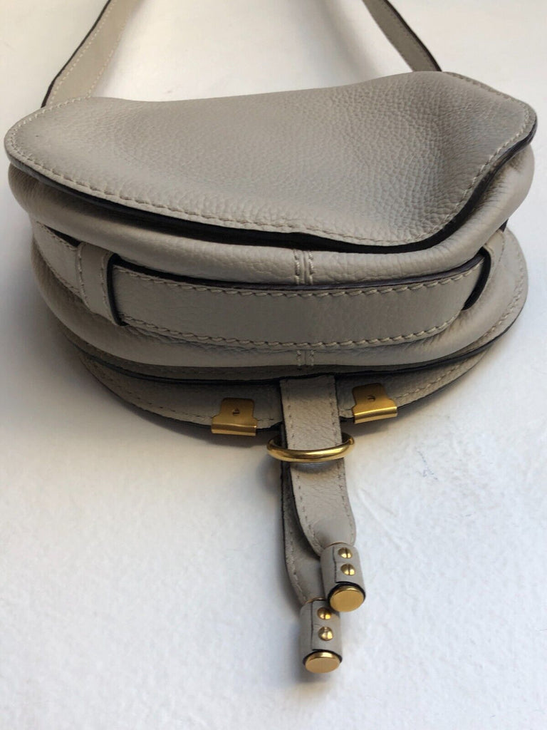 CHLOE Marcie Mini Cloud Gray Beige Leather Crossbody Saddle Shoulder Bag Purse