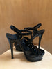 SAINT LAURENT  Tribute Black Patent Leather Woven Platform High Heel Sandals 36