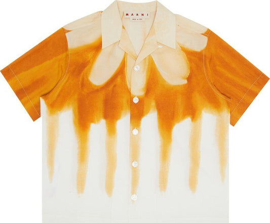 MARNI Womens Mens Gold Beige Printed Short Sleeve Collared Polo Top Shirt 40/4