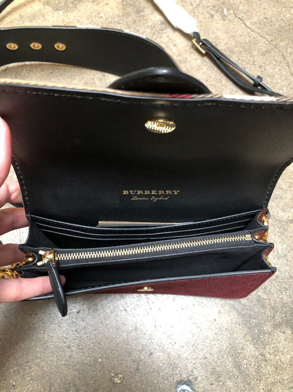 BURBERRY The Small House Nova Check Buckle Sea Green Leather Shoulder Bag Purse