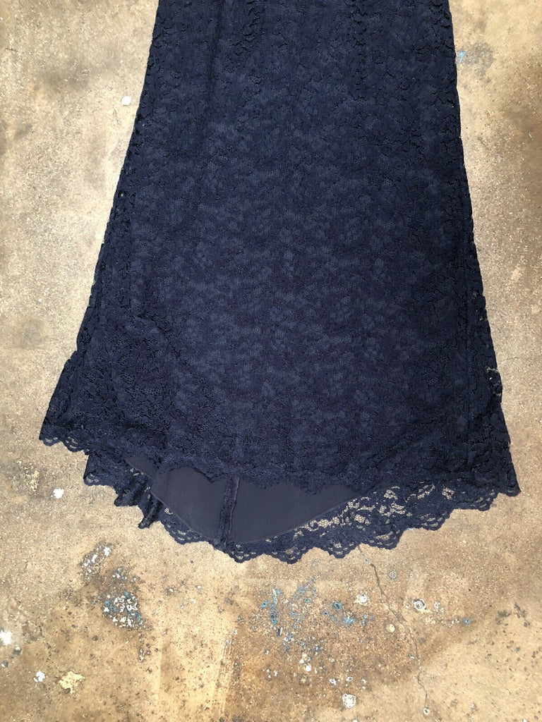 ERDEM Navy Blue Pink Lace Floral Sleeveless V Neck Long Maxi Gown Dress S/M