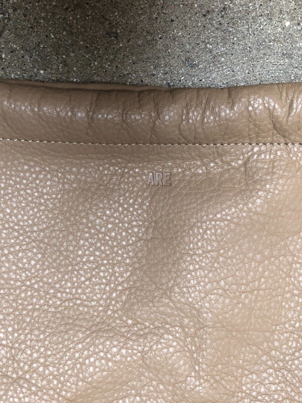 ARE STUDIO Nude Beige Pebbled Leather Scrunch Drawstring Bucket Shoulder Tote